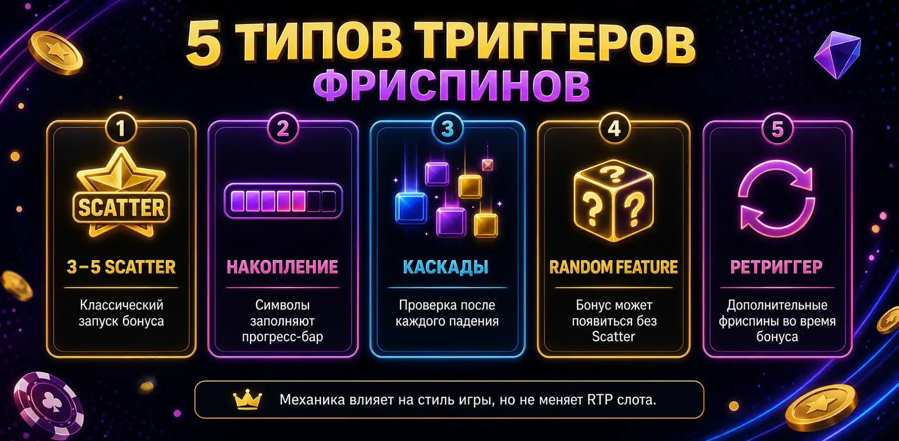 Схема работы триггеров фриспинов, ретриггеров и накопительных механик в современных слотах