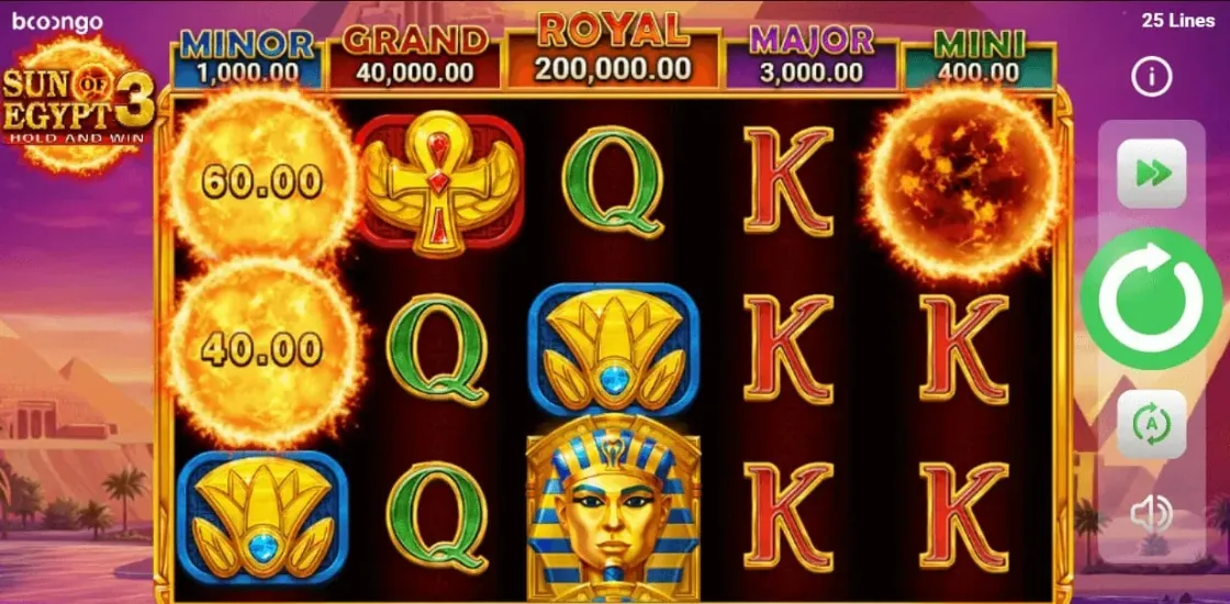Интерфейс игрового автомата Sun of Egypt 3