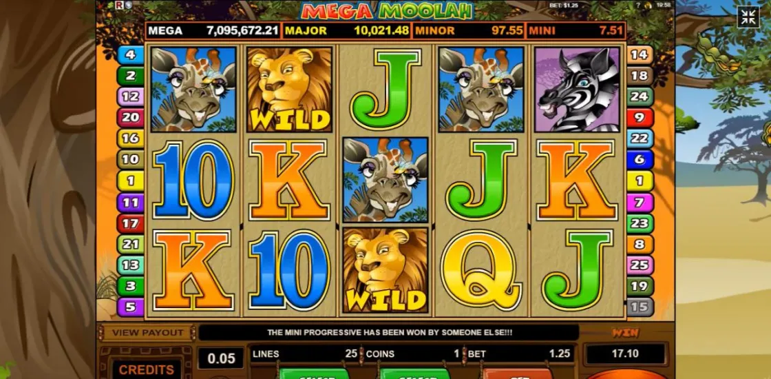 Интерфейс игрового автомата Mega Moolah