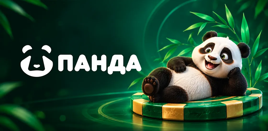 Официальный сайт казино Панда (PANDA) с черно-зеленым дизайном, бамбуковой тематикой и приветственным бонусом 250% + 1500 FS.