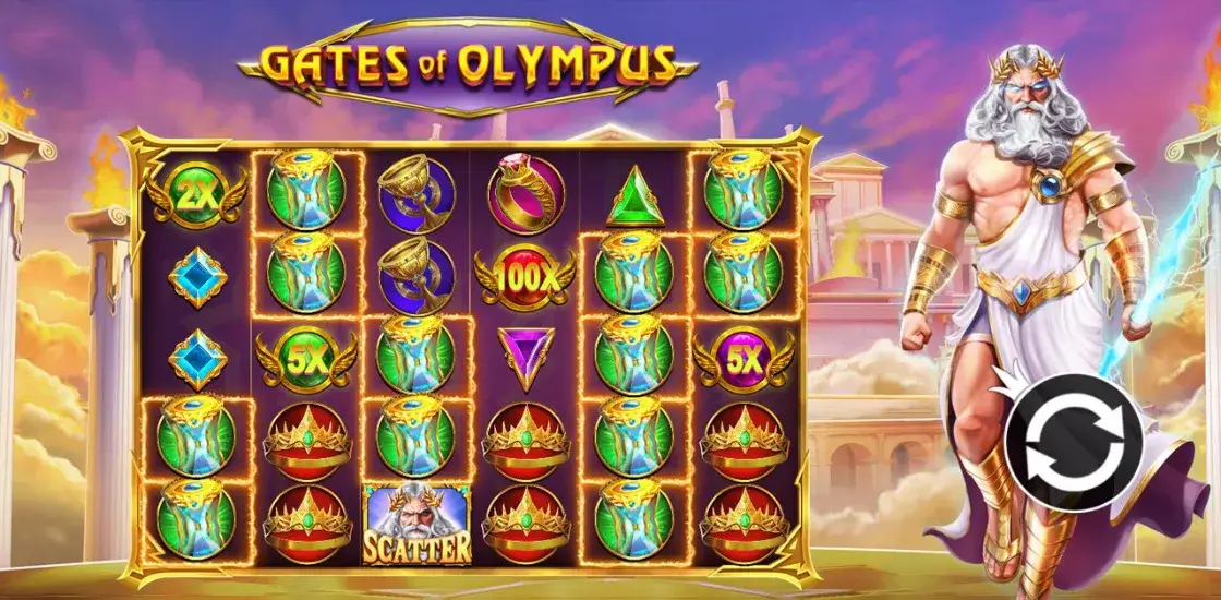 Интерфейс игрового автомата Gates of Olympus